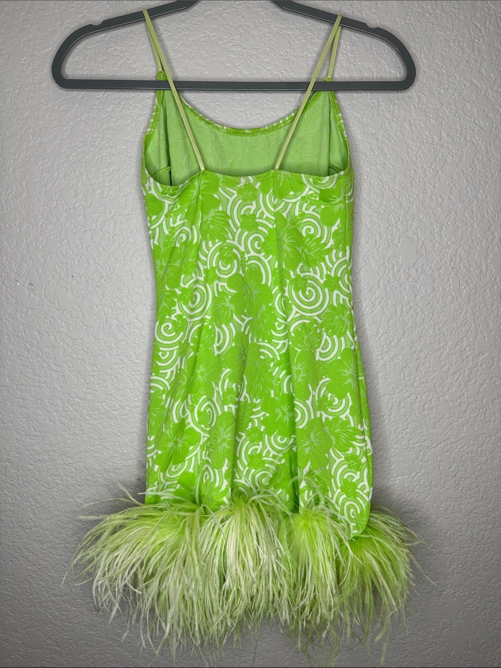 Leslie Amon Laurie Feather Dress Green Hibiscus Small Jacquard Knit - Picture 5 of 8